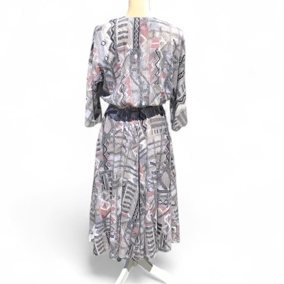 Vintage Handmade B&R Specialties Gray & Pink Geometric Dress | Size 10 - Picture 3 of 9